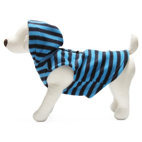 Gooby Design Pet Fleece Vest Hoodie, Medium, Blue Stripe
