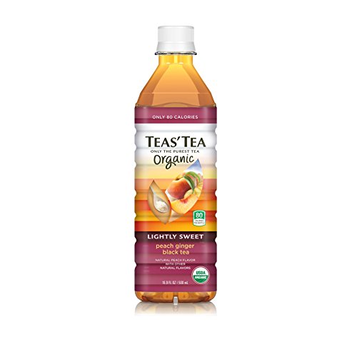 Teas' Tea Organic Lightly Sweet, Peach Ginger Black Tea, 16.9 Ounce (Pack of 12)
