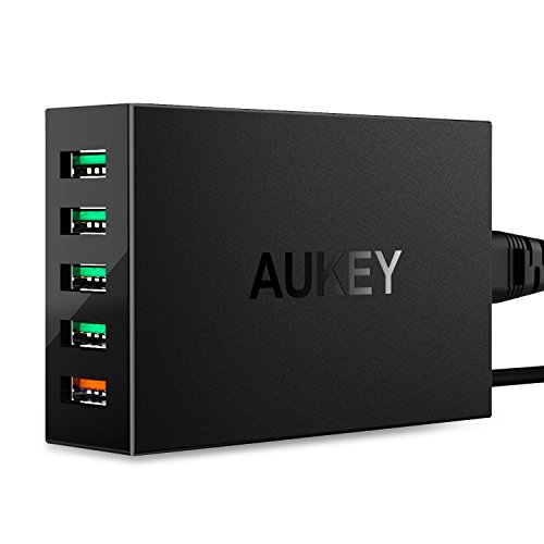 Quick Charge 3.0 AUKEY 5-Port USB Charging Station with Micro-USB Cable for Samsung Galaxy S7/S6/Edge, LG G5, iPhone, iPad, Nexus 6P & More