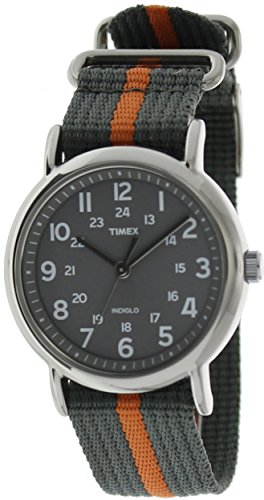 Timex Unisex T2N649 Weekender Watch with Gray and Orange Nylon Strap