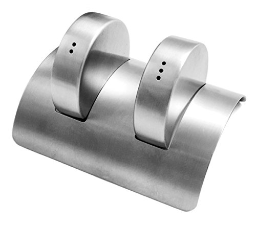 Salt and Pepper Shakers Stylish & Modern Stainless Steel Pot Cellars with Matching Shaker Stand