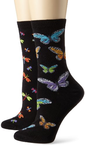K. Bell Socks Women's Colorful Butterflies and Dragonflies 2 Pack, Assorted, 9-11