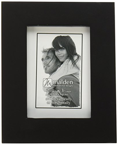 Malden International Designs Linear Classic Wood Picture Frame, Holds 3.5x5 Picture, Split Double, Black
