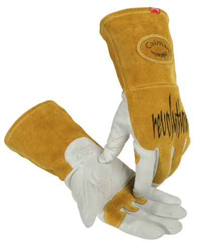 Caiman 1868-4 Medium Tungsten Inert Gas and Multi Task Glove with Unlined Goat Grain Leather Palm Pearl and Gold