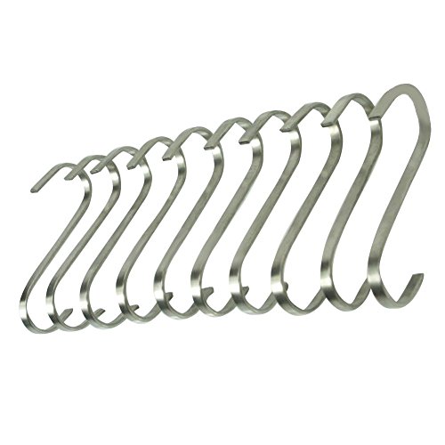 Marrywindix 10PCS Heavy-Duty S-Hooks S Shaped Silver Hanging Hooks, Kitchen Spoon Pan Pot Hanging Hooks Hangers, Bath Towels Shower,Hat Hanger Hooks,Scarf Apparel Punch Cup Bowl Kitchen Hanging Hooks (high quality Stainless Steel)
