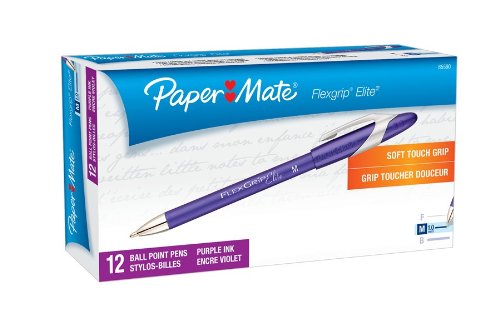 Paper Mate 85590 Flexgrip Elite Stick Ballpoint Pens, Fine Point, Purple, 12-Pack