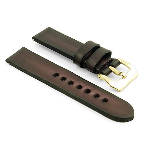 StrapsCo 22mm Vintage Dark Brown 4mm Thick Leather Watch Strap w/ PVD Yellow Gold Pre-V Buckle