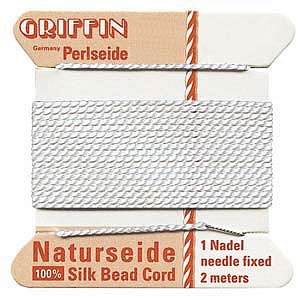 Griffin Silk Beading Cord and Needle, Size 4, White