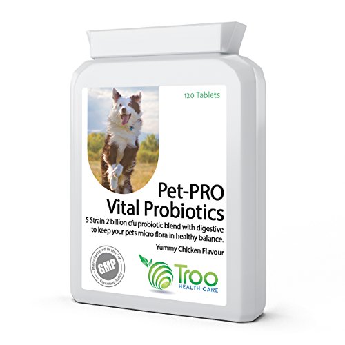 Pet-PRO Vital Probiotics For Dogs 2 Billion cfu 120 Chicken Flavoured Tablets - Added Digestive Enzymes and Inulin Prebiotic - Promotes Healthy Digestive and Immune Function in K9s - UK Manufactured
