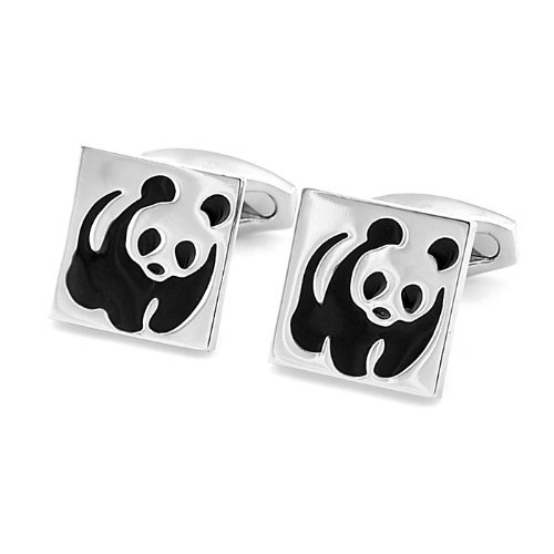 PenSee Rare Silver & Black Panda Cufflinks for Men with Gift Box