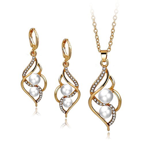 Choker Gold/silver Plated Crystal Necklace Drop Earrings Set Pearl Jewelry Set Wedding Jewelry for Women