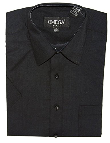 Omega Mens Dress Shirt Short Sleeve Button Up Shirt - Black - 3X-Large