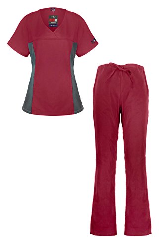 MediFit Women's Contrasting Panel Two Piece Medical Top & Pants Scrub Set(SET-MED,WIN-2XL)