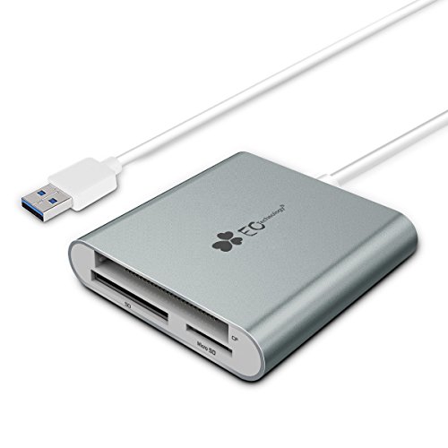 EC Technology SD Card Reader Aluminum Superspeed USB 3.0 Multi-In-1 Card Reader for SD Card/CF Card/Micro SD Card and More- Space grey