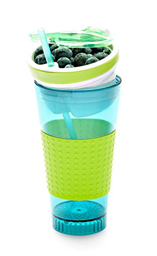 Snack Drink Cup with Straw - Perfect Plastic Drinking Cup for Kids - Top Snack Tray Can Hold Your Favorite Snacks, Veggies or Fruits
