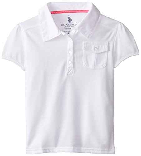 U.S. Polo Assn. Big Girls' Solid Jersey with Single Pocket, White, 7/8
