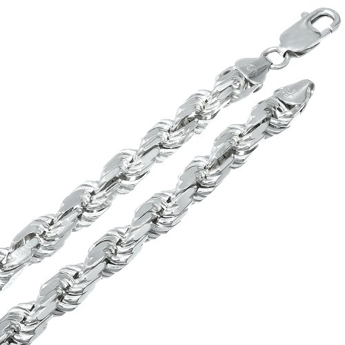 7mm .925 Sterling Silver Diamond-Cut Rope Link Chain Necklace