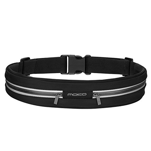 MoKo Sports Waist Packs - Outdoor Sports Dual Waist Bag for iPhone 6s Plus / 6 Plus / 6s / 6, Galaxy S7 / S7 Edge, Water Resistant, Perfect Earphone Connection, BLACK (Fits Devices up to 6 inch)