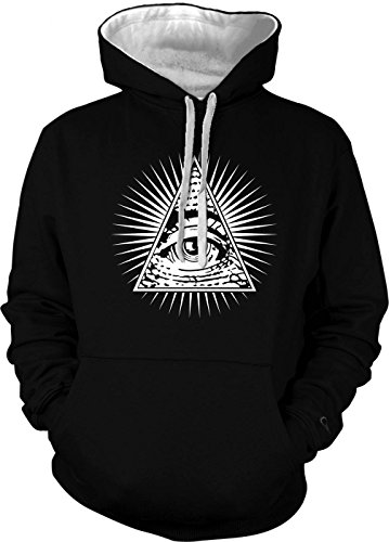Eye Of Providence - All Seeing Eye Men's 2 Tone Hoodie Sweatshirt (2XL, BLACK / WHITE STRING)