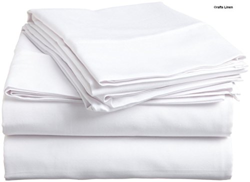 Crafts Linen Egyptian Cotton 600-Thread-Count Sateen 4 PCs Super King Sheet Set (+30 CM) Pocket Depth, White Solid