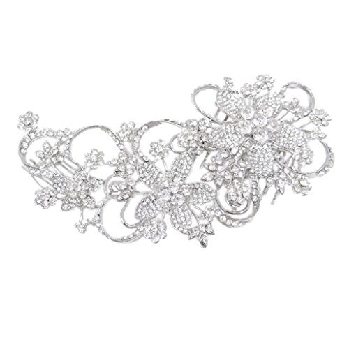 EVER FAITH® Wedding Silver-Tone Flower Ribbon Austrian Crystal Hair Comb