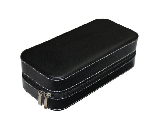 Black Two 2 Piece Zippered Watch Travel Case Black Interior Storage Organizer Watch Collection Travel Bag