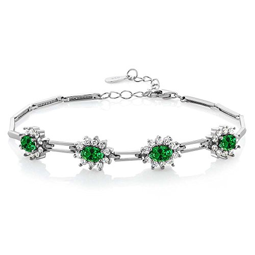 4.72 Ct Green Simulated Emerald 925 Sterling Silver Bracelet 7 with 1 Extender