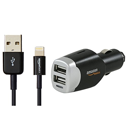 AmazonBasics 4.0 Amp Dual USB Car Charger and Lightning Cable (6 Feet - Black)