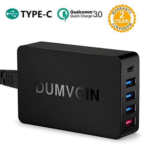 DUMVOIN Quick Charge 3.0 & USB-C Multi-port Usb Wall Charger (QC 2.0 Compatible) with (Qualcomm 3.0 Technology + Type-C Port) Adapter for iPhone, iPad, Samsung, LG and More