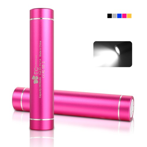 EC Technology® 2600mAh Mini Power Bank Lipstick-Sized Portable External Battery Charger for iPhone 6 Plus 5S 5C 5 4S, iPad Mini, Samsung Galaxy S5 S4 Note, Nexus, LG, HTC, Nokia, more Phones and Tablets - Cherry