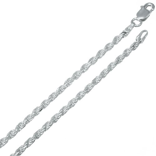 2.2mm .925 Sterling Silver Diamond-Cut Rope Link Chain Necklace, 30 Inches