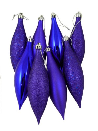 8ct Cobalt Blue Shatterproof 4-Finish Finial Drop Christmas Ornaments 5.5
