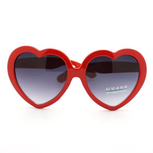 Large Oversized Womens Heart Shaped Sunglasses Cute Love Fashion Eyewear (Red)