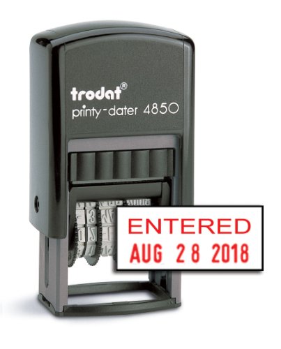 Trodat 4850 Date Stamp with ENTERED, Self Inking Stamp - Red Ink