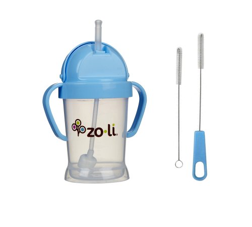 Zoli Bot Straw Sippy Cup with Sippy Cup Cleaner - Blue