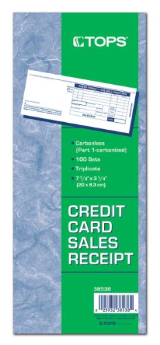 TOPS Credit Card Sales Slips, 3-Part, Carbonless, White, 3-1/4 x 7-7/8 Inches, 100 Sets per Pack (38538)
