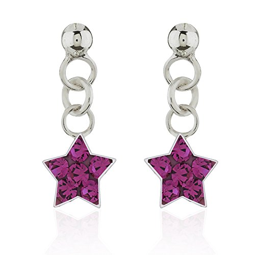 Children's 925 Sterling Silver Colored Crystal Star Stud Drop Earrings
