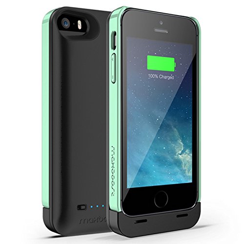 Maxboost Ambrosia iPhone 5S Battery Case / iPhone 5 Battery Case [Matte Black / Spearmint] - 2400mAh External Protective Battery Charger Case Extended Backup Power Pack Cover Case Fit with Any Version of Apple iPhone 5 5S (Apple MFI Certified, Lightning Connector Output, MicroUSB Cable Input)[100% Compatible with iPhone 5/5S on IOS7.0+]