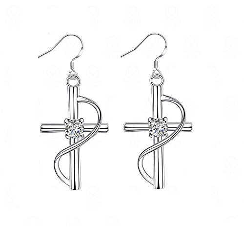Hot Womans 925 Silver Fashion Classic Crystal Cross Pendant Hook Earrings