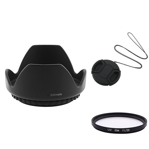 SODIAL(R) Lens Cap + Hood + UV Filter Compatible with 52mm Nikon D3100 18-55mm