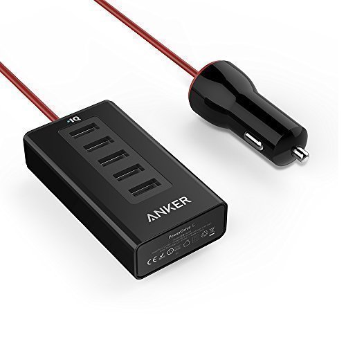 Anker PowerDrive 5 (50W / 10A 5-Port USB Car Charging Hub) for iPhone 6 / 6 Plus, iPad Air 2 / mini 3, Galaxy S6 / S6 Edge and More