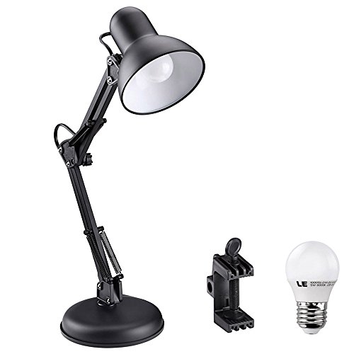 LE Swing Arm Desk Lamp, 5W G45 E27 LED Bulb included, Equal to 40W Incandescent bulbs, Daylight White, Regular E27 Sized Socket, C-clamp Mounted Table Lamp, Architects Desk Lamp