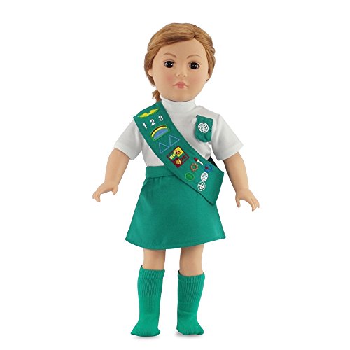 Doll Outfit Similar to Junior Girl Scout with SOCKS | 18 Inch Dolls Clothes Fits American Girl | Gift-boxed!