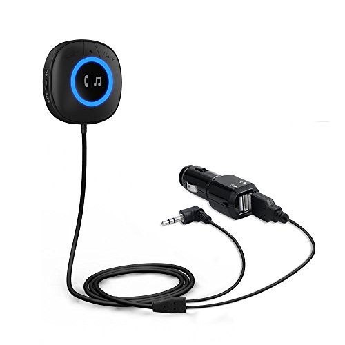 Bluetooth Car Kit, Bluetooth 4.0 Car Adapter Hands-Free Calling + Dual 2.1A USB Charger by TaoTronics (Support aptX, Built-in Microphone, CVC Noise Cancelling, NFC, Magnetic Base)