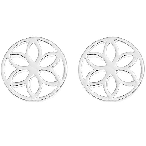 Ornami Sterling Silver Pierced Out Flower Disc Stud Earrings
