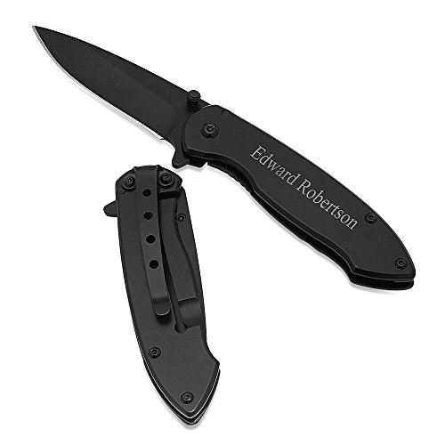 Free Engraving - Stainless Steel Black Pocket Knife