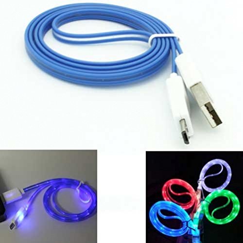 BLUE 3ft Flat Data USB Cable with Glowing LED Light Wire for Verizon Motorola DROID RAZR HD - Verizon Motorola Droid RAZR M - Verizon Motorola DROID RAZR MAXX HD - Verizon Motorola Droid Turbo
