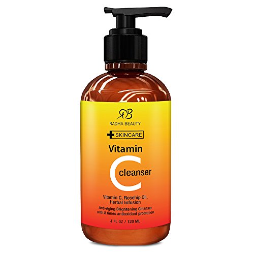 Vitamin C Facial Cleanser 4 oz - Best face wash for Anti Aging & Skin Brightening with Vitamin C, Herbal Infusion, Rosehip Oil - with 8 times antioxidant protection!