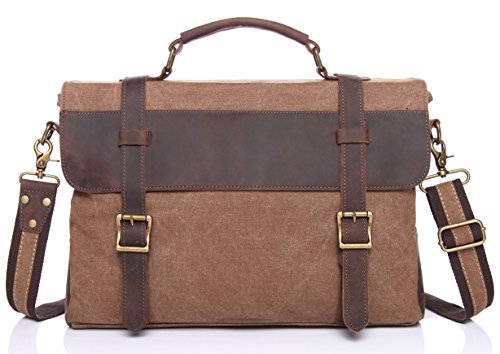 EcoCity Vintage Canvas Leather Laptop Messenger Bags Shoulder Handbag Briefcase MB0035B2 (Brown)