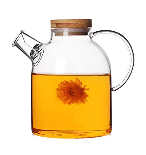 Artcome 62 Oz Glass Teapot with Stainless Strainer Functional Borosilicate Glass Pitcher with Bamboo Lid